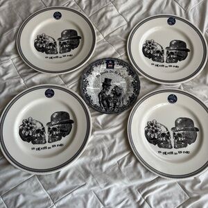 Set of 5 skeleton Until Death Do Us Part plates Royal Stratford